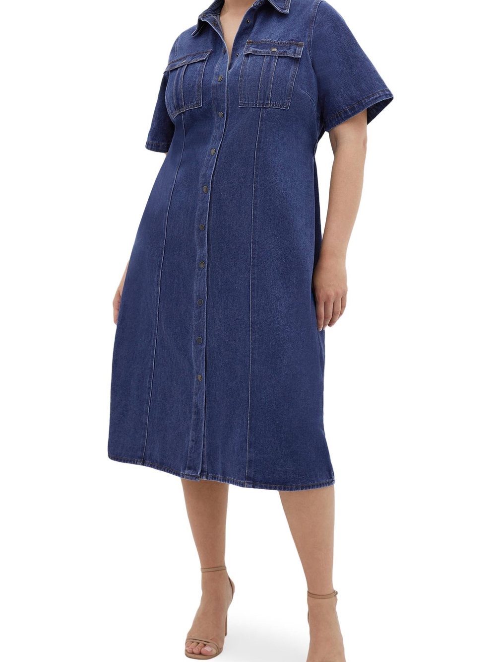 City Chic Jade Denim Snap-Front Midi Dress